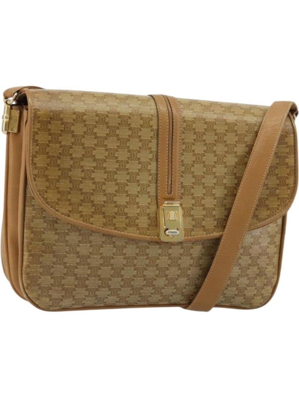 CELINE Macadam Canvas Shoulder Bag PVC Beige Gold